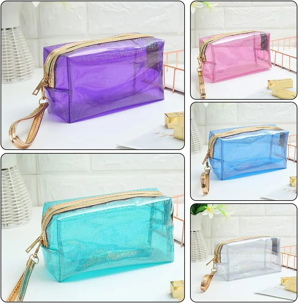 Meetory 5 Pack Waterproof Cosmetic Bag Portable Translucent Makeup Bag Zippered Travel Toiletry Pouch for Vacation, Bathroom, Organizing