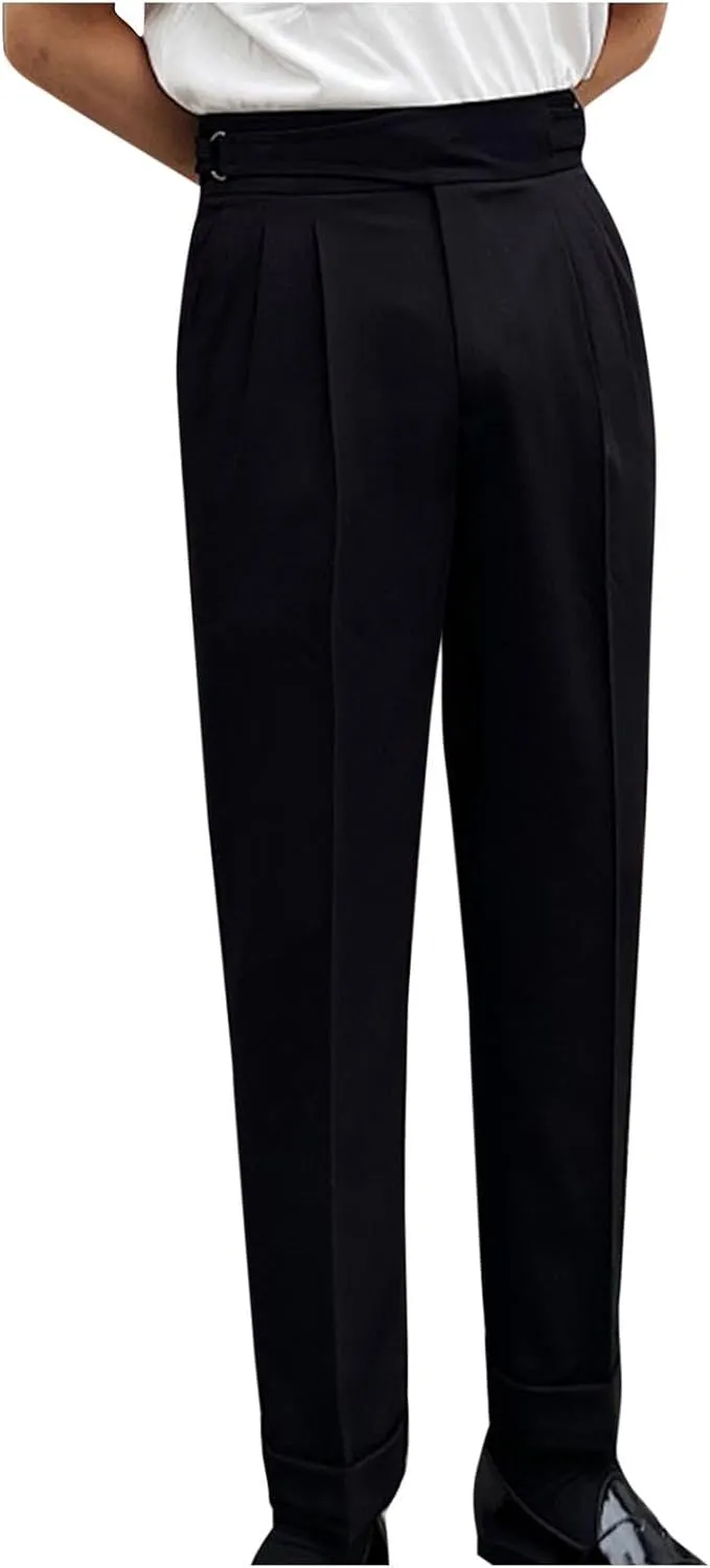 Men Suit Pants Slim-Fit Pleated-Front Dress Pant Straight-Fit Formal Business Trouser Casual Solid Color Smart Trousers