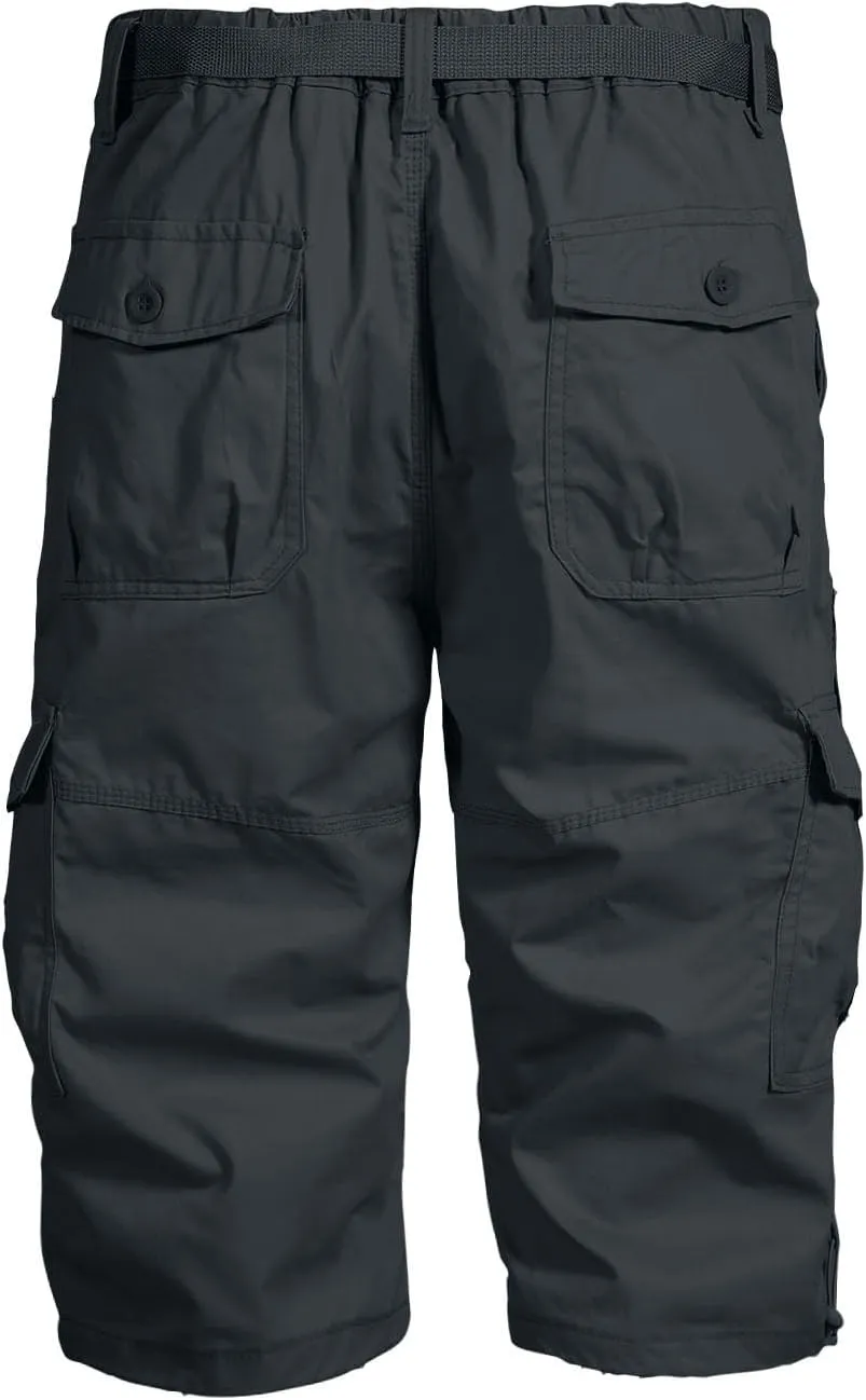 Mens 3/4 Relaxed Fit Army Tactical Running Shorts Cargo Shorts 7 Pockets Elastic Waist Cotton Sports Hiking Pants 2024 Trend