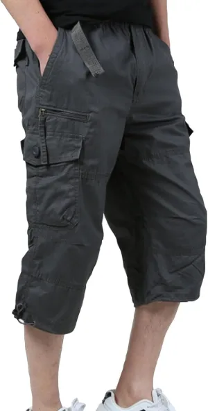 Mens 3/4 Relaxed Fit Army Tactical Running Shorts Cargo Shorts 7 Pockets Elastic Waist Cotton Sports Hiking Pants 2024 Trend