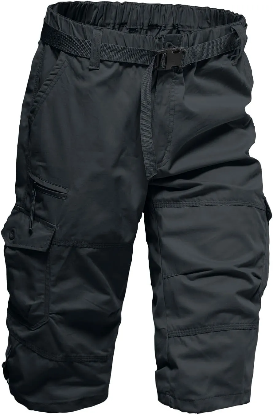 Mens 3/4 Relaxed Fit Army Tactical Running Shorts Cargo Shorts 7 Pockets Elastic Waist Cotton Sports Hiking Pants 2024 Trend