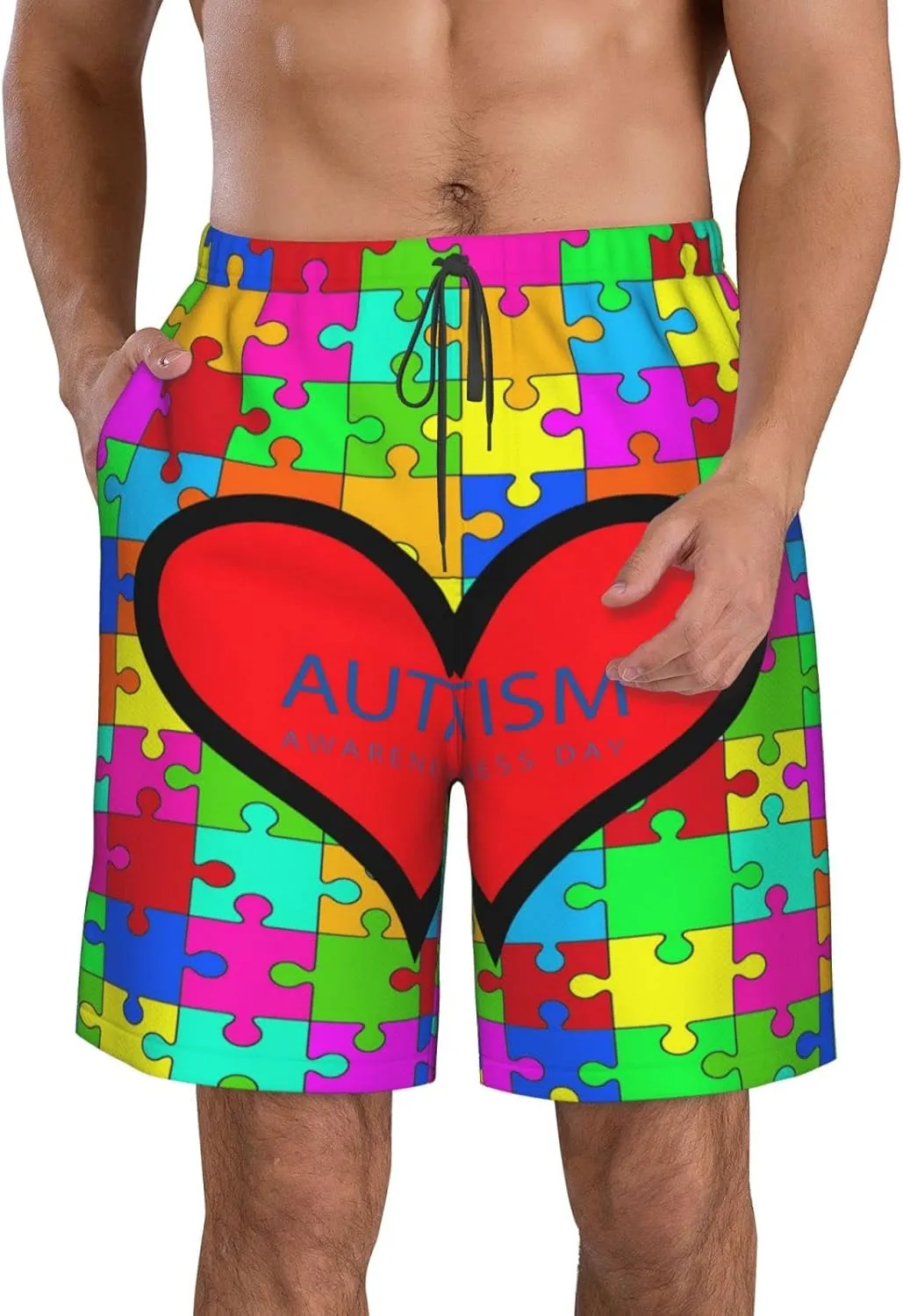 Men's Beach Shorts Drawstring Quick Dry Running Shorts Comfortable Loose Gym Shorts Swimsuit Pants with Pockets