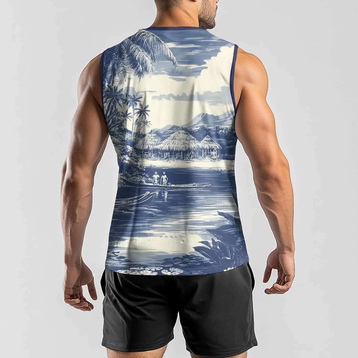 Mens Beach Tank Tops Sleeveless Hawaiian Shirts for Men Summer Palm Tree Graphic Workout Gym Tshirts