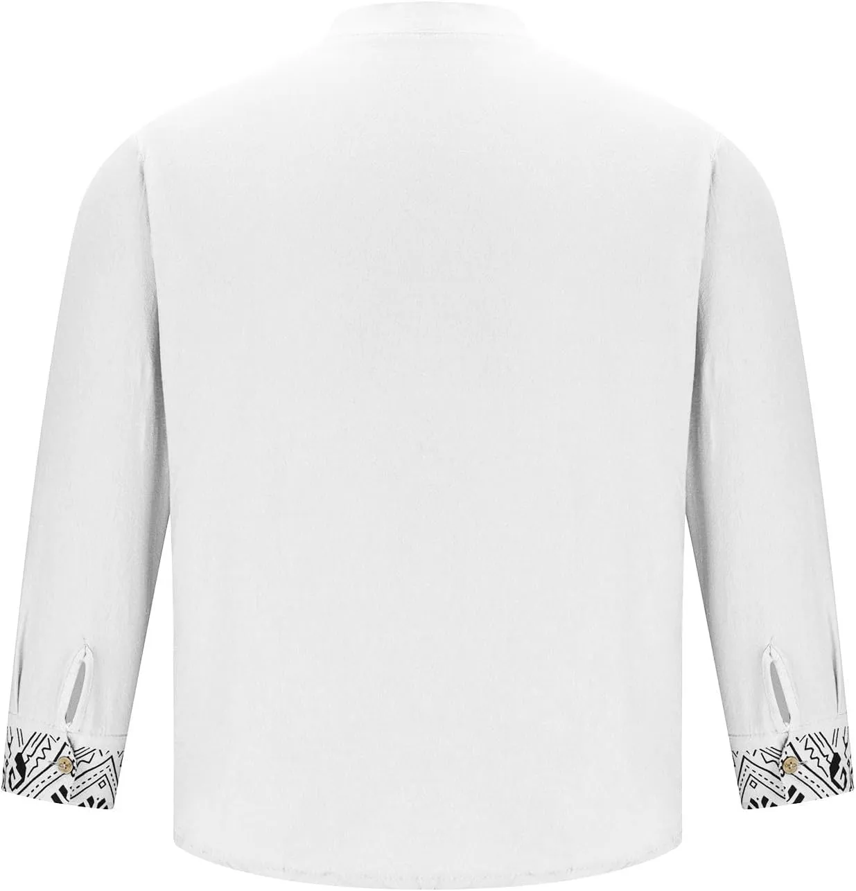 Mens Button Up Cotton Linen Henley Shirt Long Sleeve Hippie Casual African Print Tshirts Band Collar Beach Party Yoga Tops