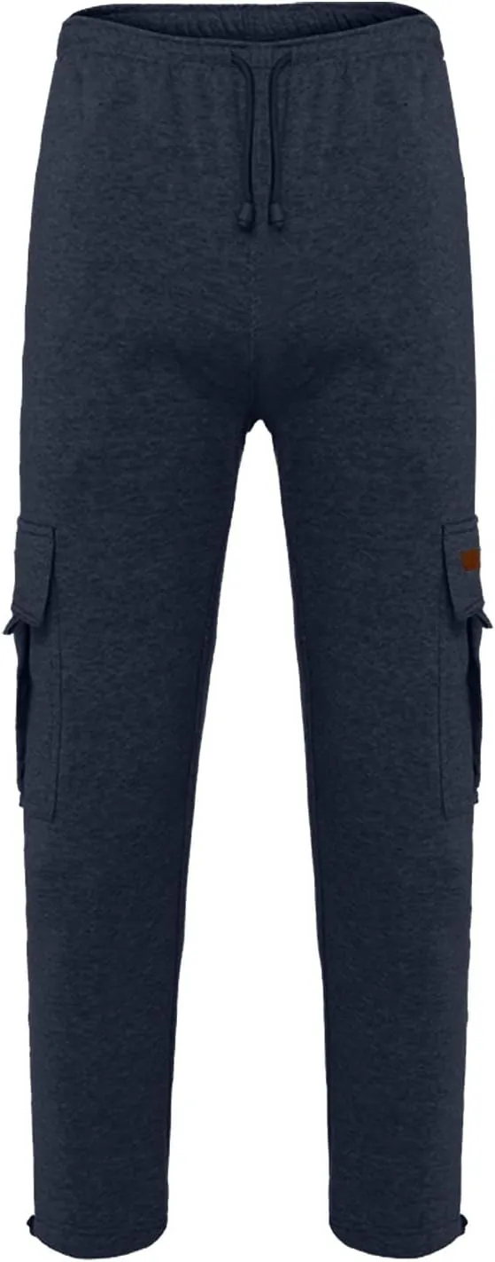 Men's Cargo Pants Fleece Casual Joggers Athletic Pants Cotton Drawstring Loose Fit Straight Sweatpants