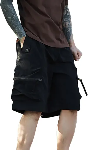 Mens Casual Cargo Pants Multi-Pockets Combat Track Fitness Jogger Hiking Bermuda Drawstring Lightweight Straight Baggy Shorts