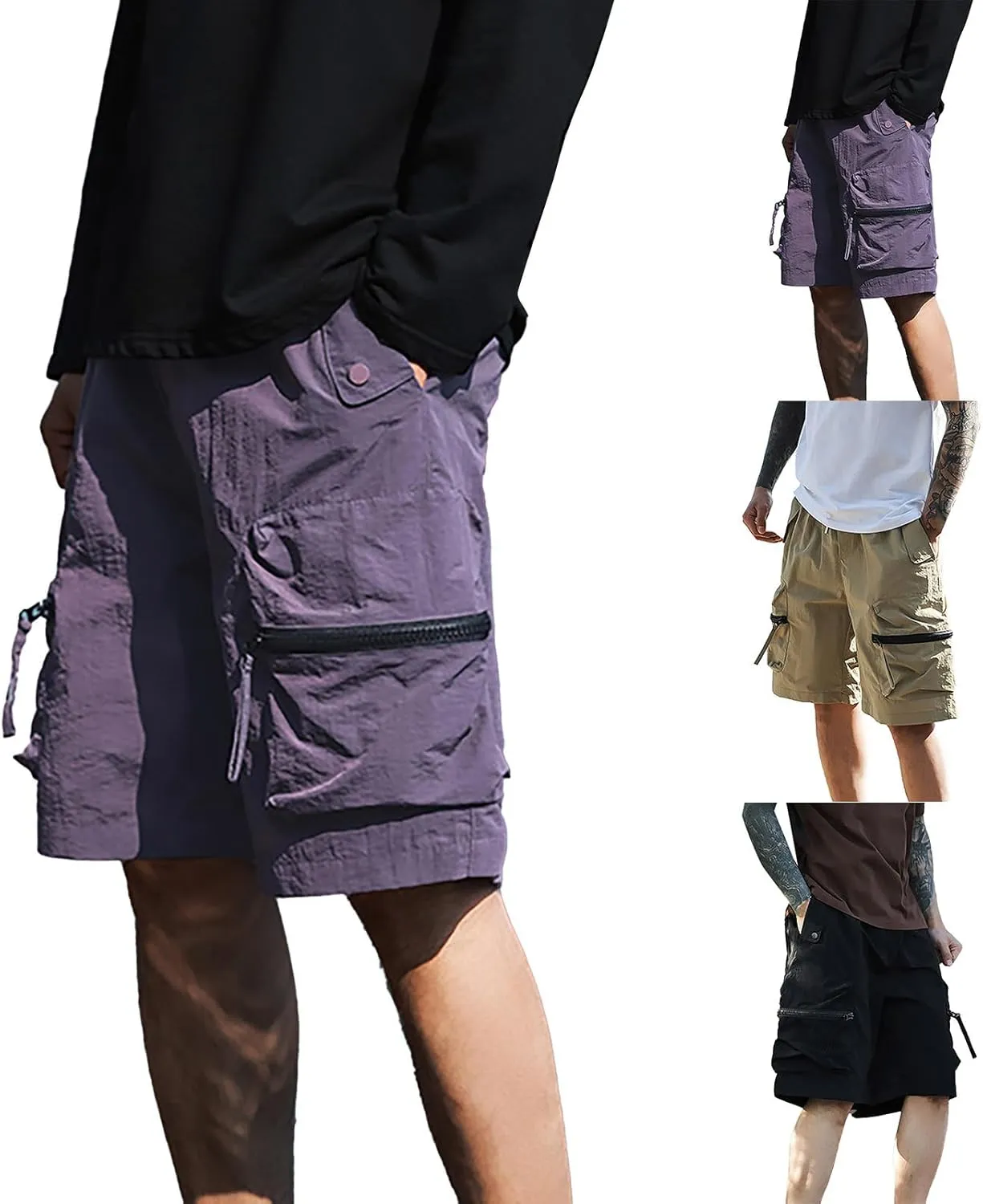 Mens Casual Cargo Pants Multi-Pockets Combat Track Fitness Jogger Hiking Bermuda Drawstring Lightweight Straight Baggy Shorts