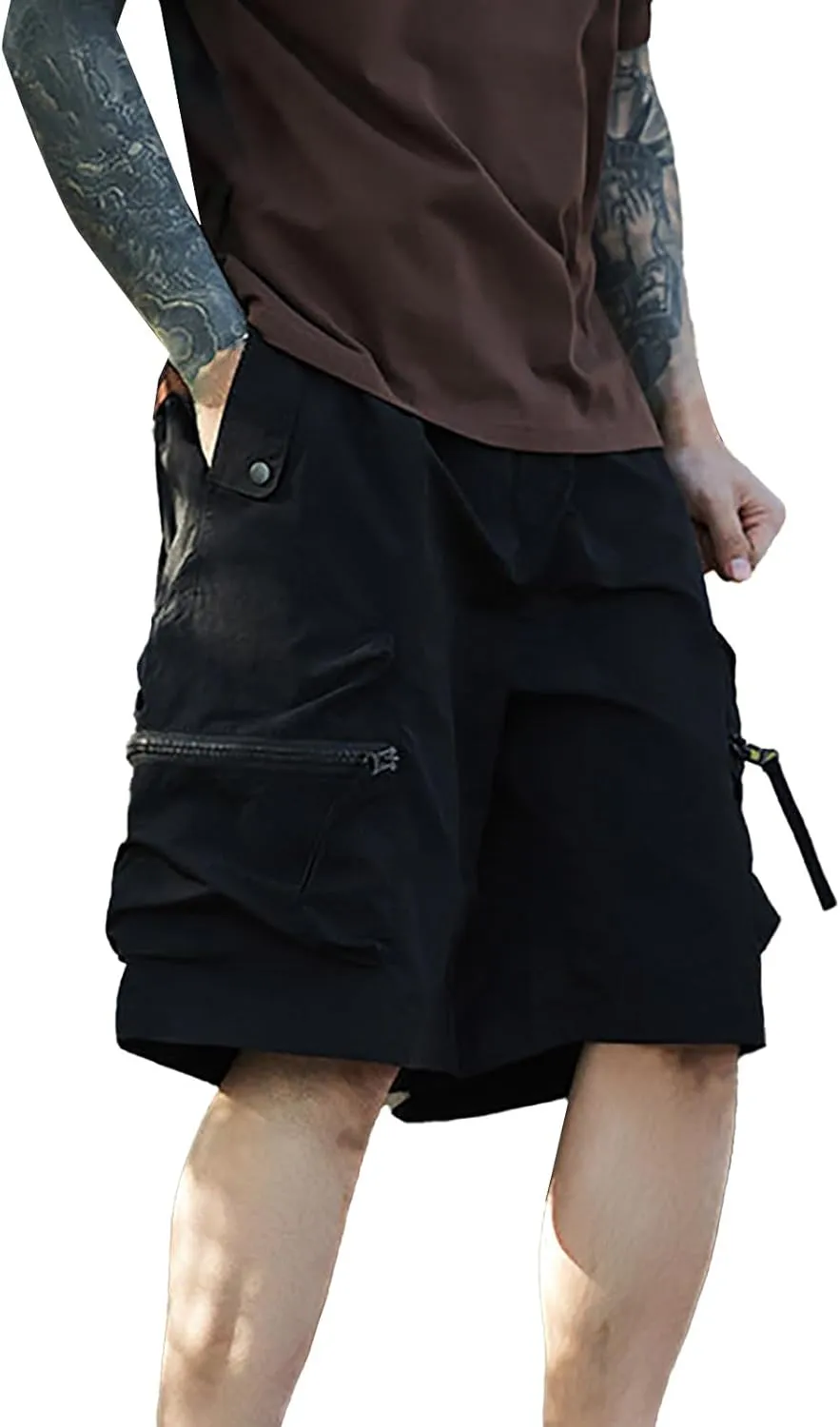 Mens Casual Cargo Pants Multi-Pockets Combat Track Fitness Jogger Hiking Bermuda Drawstring Lightweight Straight Baggy Shorts