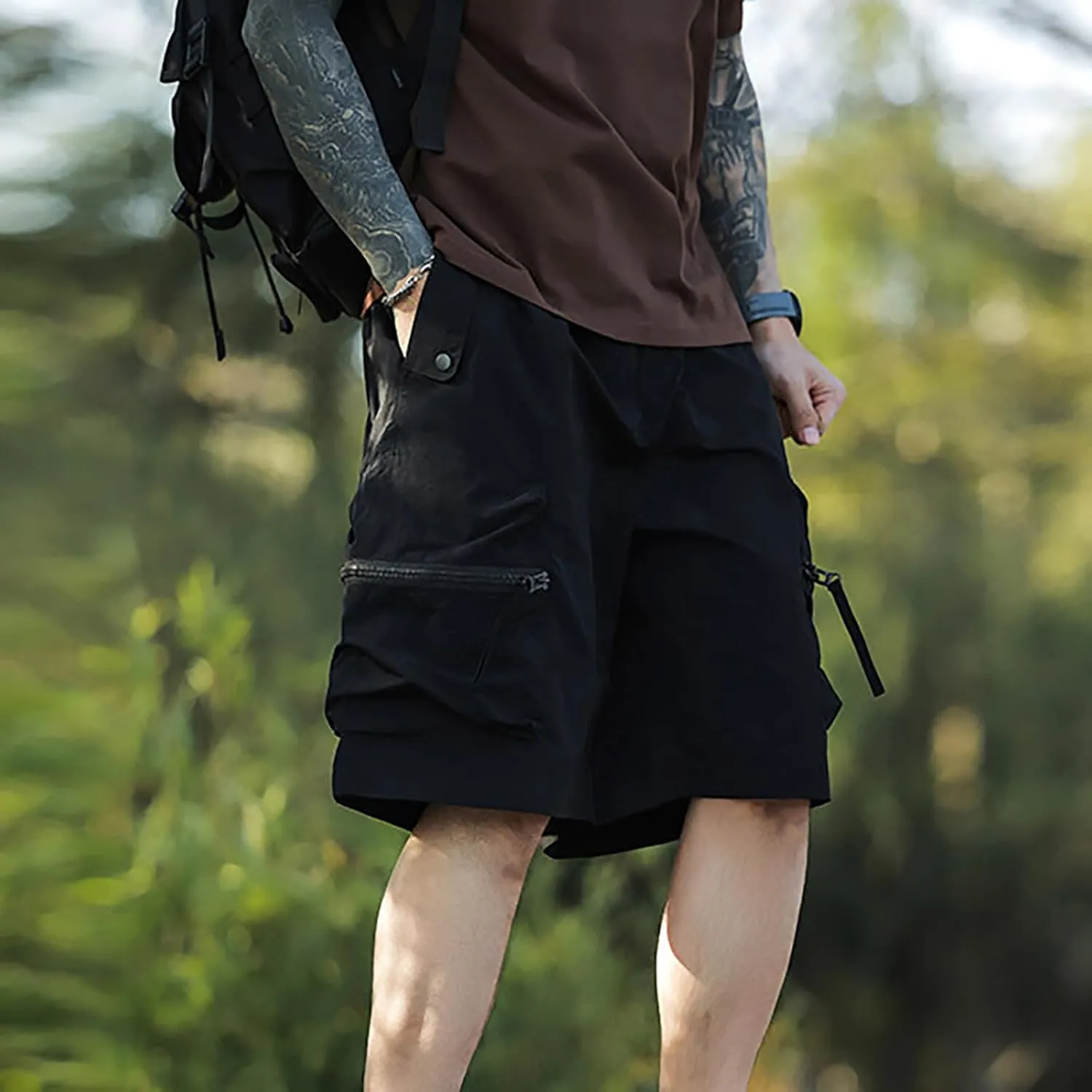 Mens Casual Cargo Pants Multi-Pockets Combat Track Fitness Jogger Hiking Bermuda Drawstring Lightweight Straight Baggy Shorts