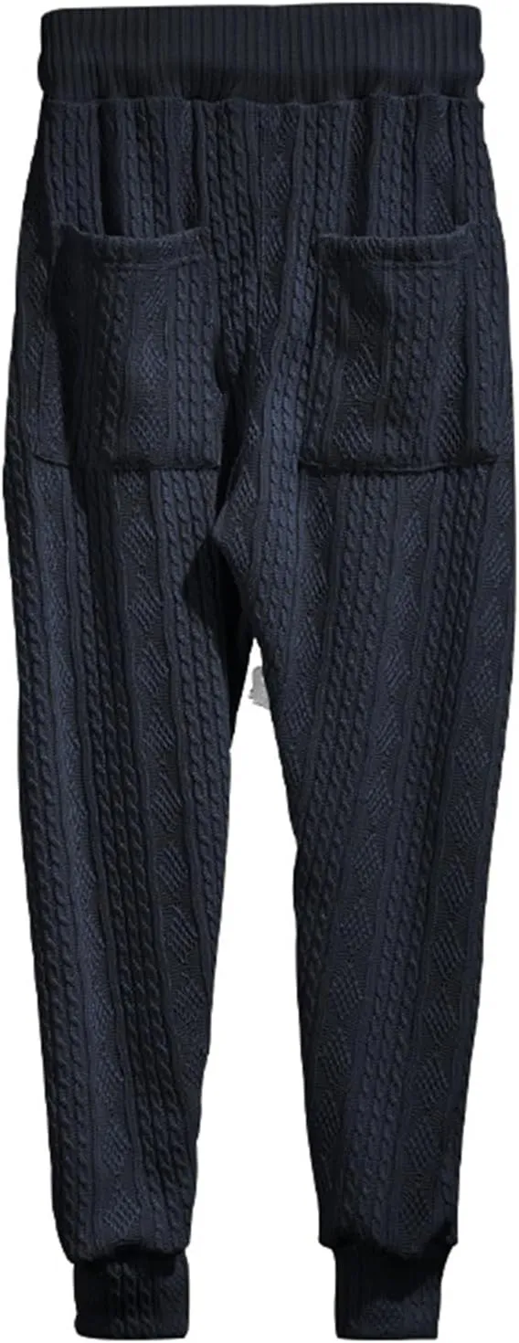 Mens Casual Chino Knitted Pants Elasticated Waist Drawstring Lightweight Sweatpants Loose Fashion Jogging Trousers