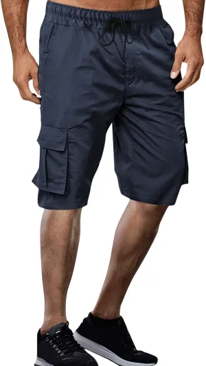 Mens Casual Fashion Cargo Pants Capris Expandable Waisted Drawstring Shorts Multi-Pockets Hiking Fishing Combat Cropped Pants