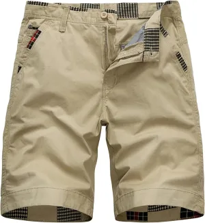 Mens Casual Relaxed Fit Chino Shorts Lightweight Slim Fit Stretch Short Pants Solid Color Plaid Outdoor Shorts