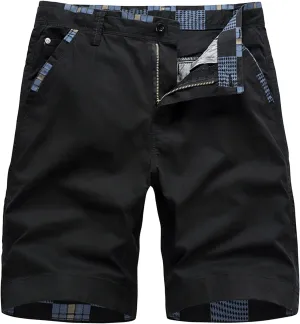Mens Casual Relaxed Fit Chino Shorts Lightweight Slim Fit Stretch Short Pants Solid Color Plaid Outdoor Shorts