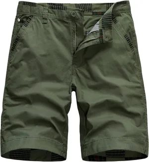 Mens Casual Relaxed Fit Chino Shorts Lightweight Slim Fit Stretch Short Pants Solid Color Plaid Outdoor Shorts