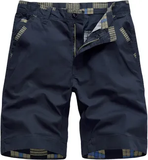 Mens Casual Relaxed Fit Chino Shorts Lightweight Slim Fit Stretch Short Pants Solid Color Plaid Outdoor Shorts