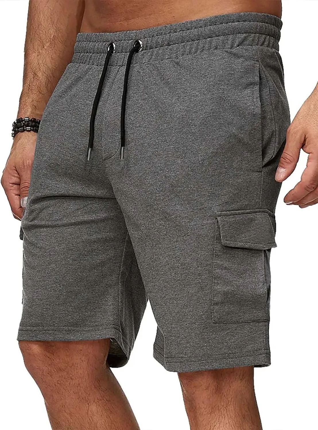 Mens Casual Shorts Knee Length Elastic Drawstring Straight Loose Sports Pants Outdoor Hiking Fishing Combat Tactical Bermuda
