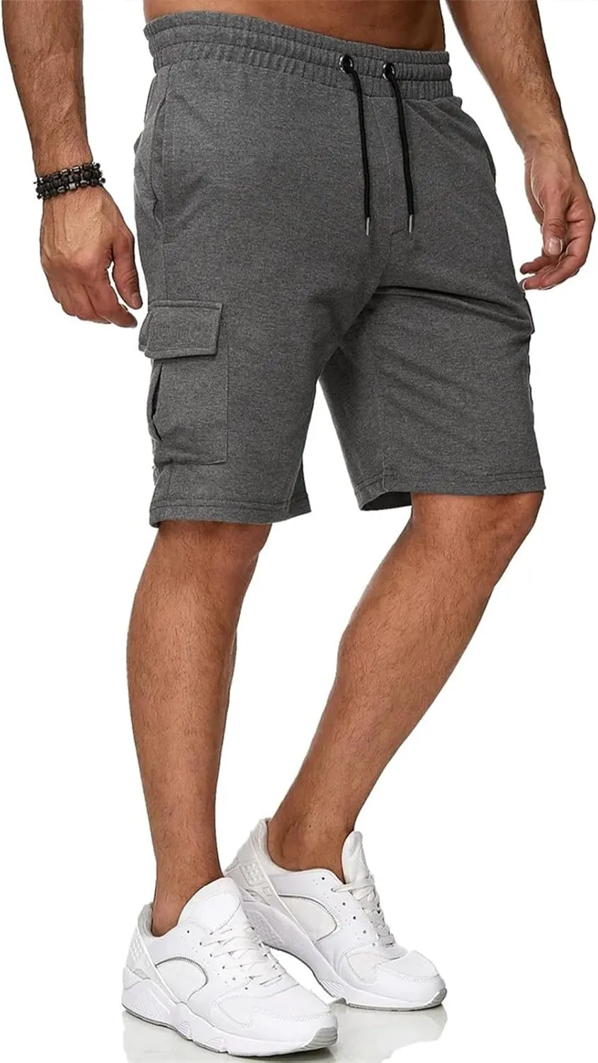 Mens Casual Shorts Knee Length Elastic Drawstring Straight Loose Sports Pants Outdoor Hiking Fishing Combat Tactical Bermuda