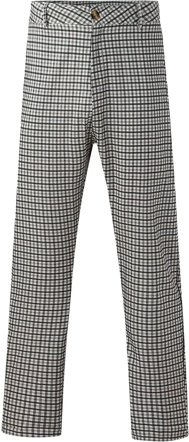 Mens Fashion Chinos Plaid Stretch Dress Pants Slim Fit Casual Business Suit Pants Big and Tall Flat-Front Golf Pants