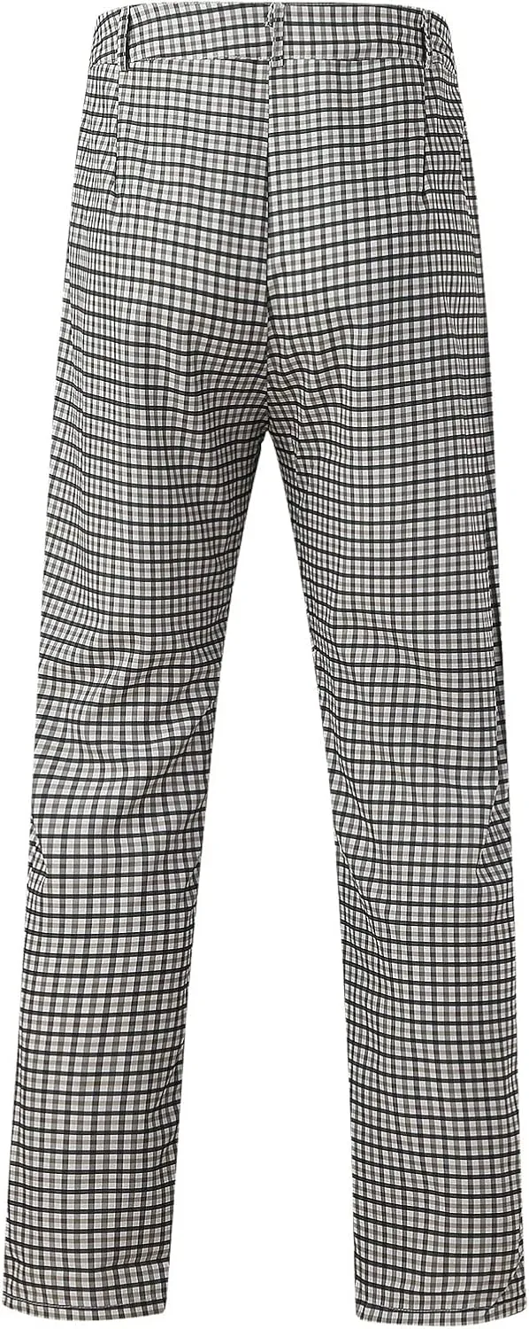 Mens Fashion Chinos Plaid Stretch Dress Pants Slim Fit Casual Business Suit Pants Big and Tall Flat-Front Golf Pants