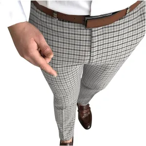 Mens Fashion Chinos Plaid Stretch Dress Pants Slim Fit Casual Business Suit Pants Big and Tall Flat-Front Golf Pants