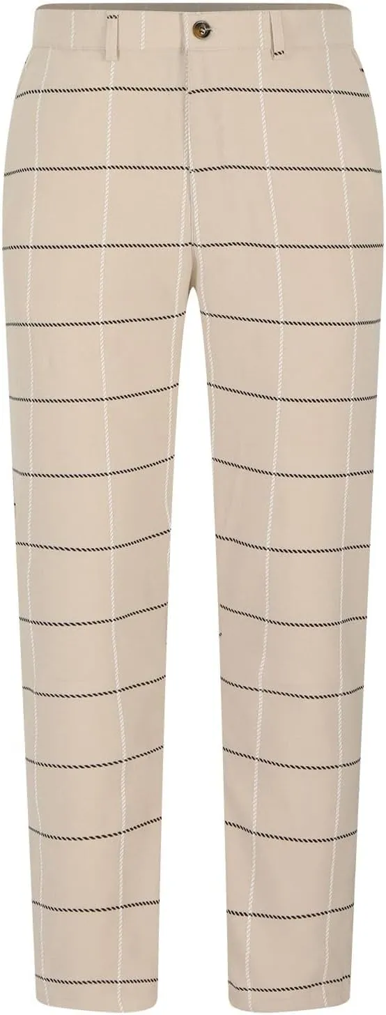 Men's Fashion Stretch Dress Pants Slim Fit Lightweight Plaid Skinny Long Pants Casual Business Work Golf Trousers