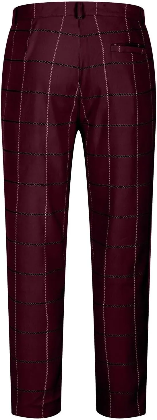 Men's Fashion Stretch Dress Pants Slim Fit Lightweight Plaid Skinny Long Pants Casual Business Work Golf Trousers