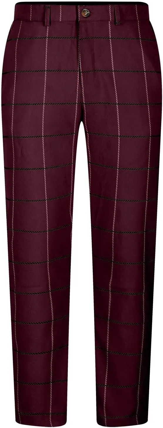 Men's Fashion Stretch Dress Pants Slim Fit Lightweight Plaid Skinny Long Pants Casual Business Work Golf Trousers