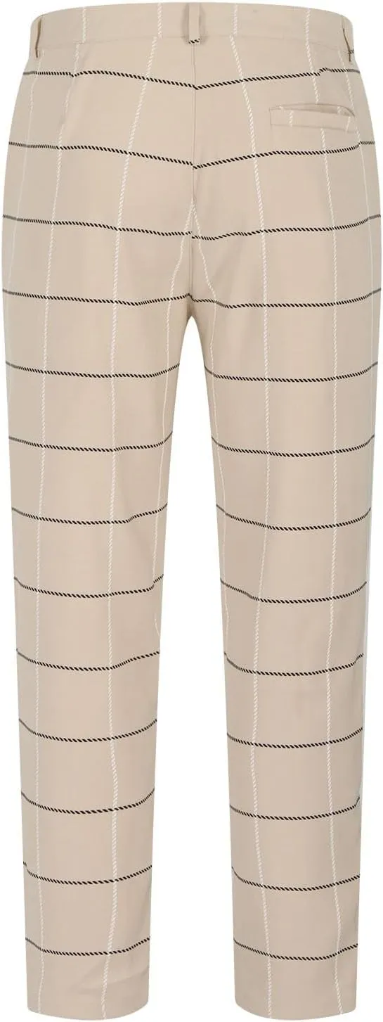 Men's Fashion Stretch Dress Pants Slim Fit Lightweight Plaid Skinny Long Pants Casual Business Work Golf Trousers