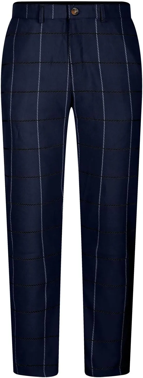 Men's Fashion Stretch Dress Pants Slim Fit Lightweight Plaid Skinny Long Pants Casual Business Work Golf Trousers