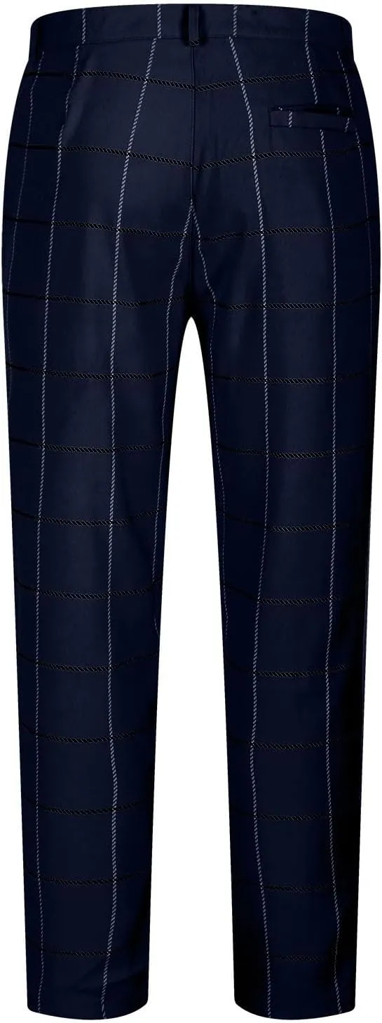 Men's Fashion Stretch Dress Pants Slim Fit Lightweight Plaid Skinny Long Pants Casual Business Work Golf Trousers