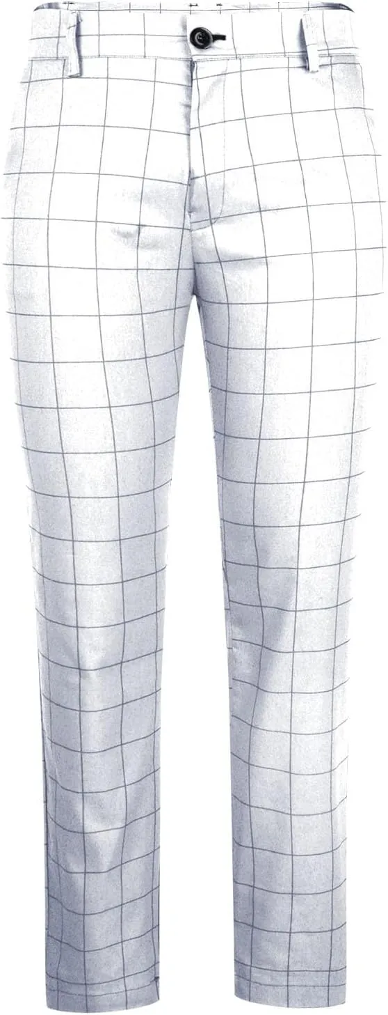 Men's Fashion Stretch Dress Pants Slim Fit Plaid Skinny Long Pants Casual Style Business Golf Dress Pants with Pocket