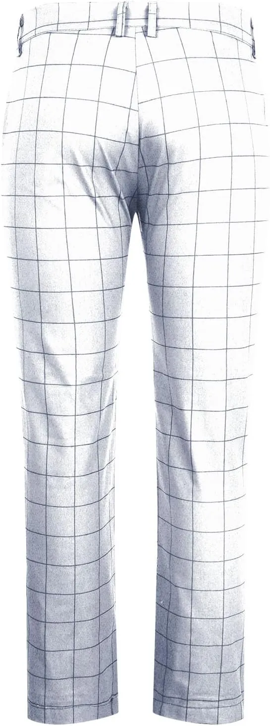 Men's Fashion Stretch Dress Pants Slim Fit Plaid Skinny Long Pants Casual Style Business Golf Dress Pants with Pocket