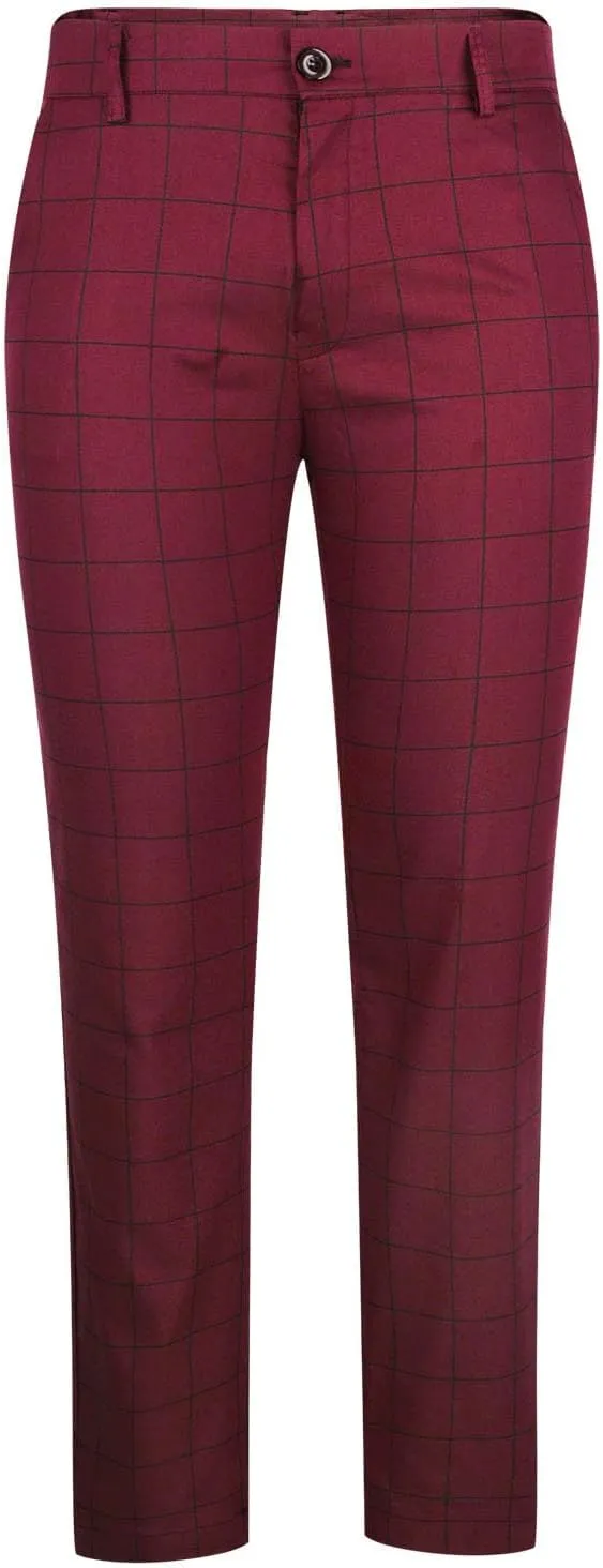 Men's Fashion Stretch Dress Pants Slim Fit Plaid Skinny Long Pants Casual Style Business Golf Dress Pants with Pocket