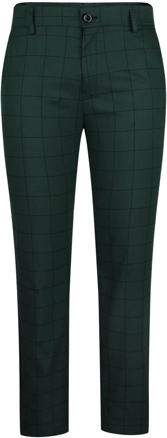 Men's Fashion Stretch Dress Pants Slim Fit Plaid Skinny Long Pants Casual Style Business Golf Dress Pants with Pocket