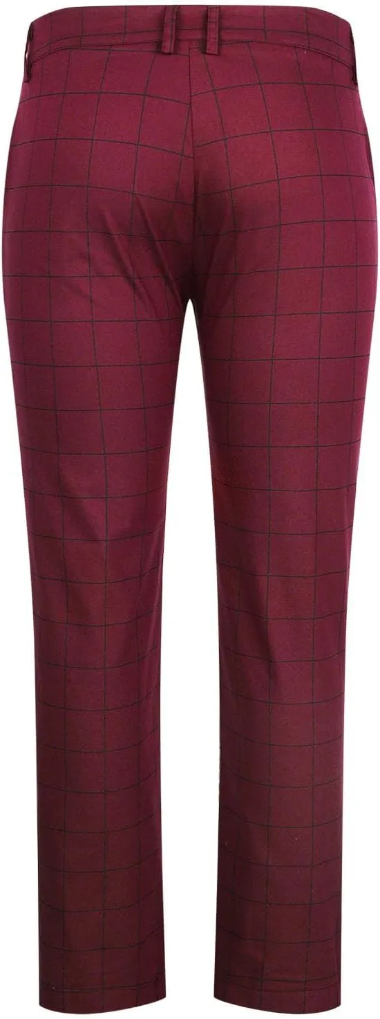 Men's Fashion Stretch Dress Pants Slim Fit Plaid Skinny Long Pants Casual Style Business Golf Dress Pants with Pocket