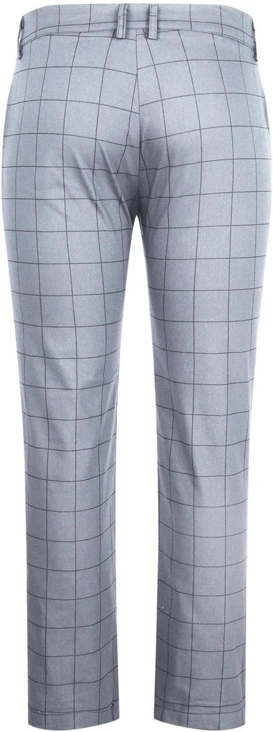 Men's Fashion Stretch Dress Pants Slim Fit Plaid Skinny Long Pants Casual Style Business Golf Dress Pants with Pocket