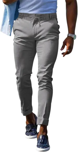 Mens Fashion Stretch Dress Pants Slim Fit Skinny Flat-Front Chino Pants Big and Tall Business Skinny Golf Trousers