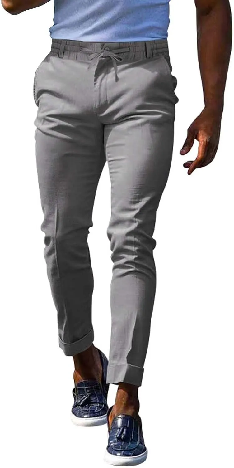 Mens Fashion Stretch Dress Pants Slim Fit Skinny Flat-Front Chino Pants Big and Tall Business Skinny Golf Trousers