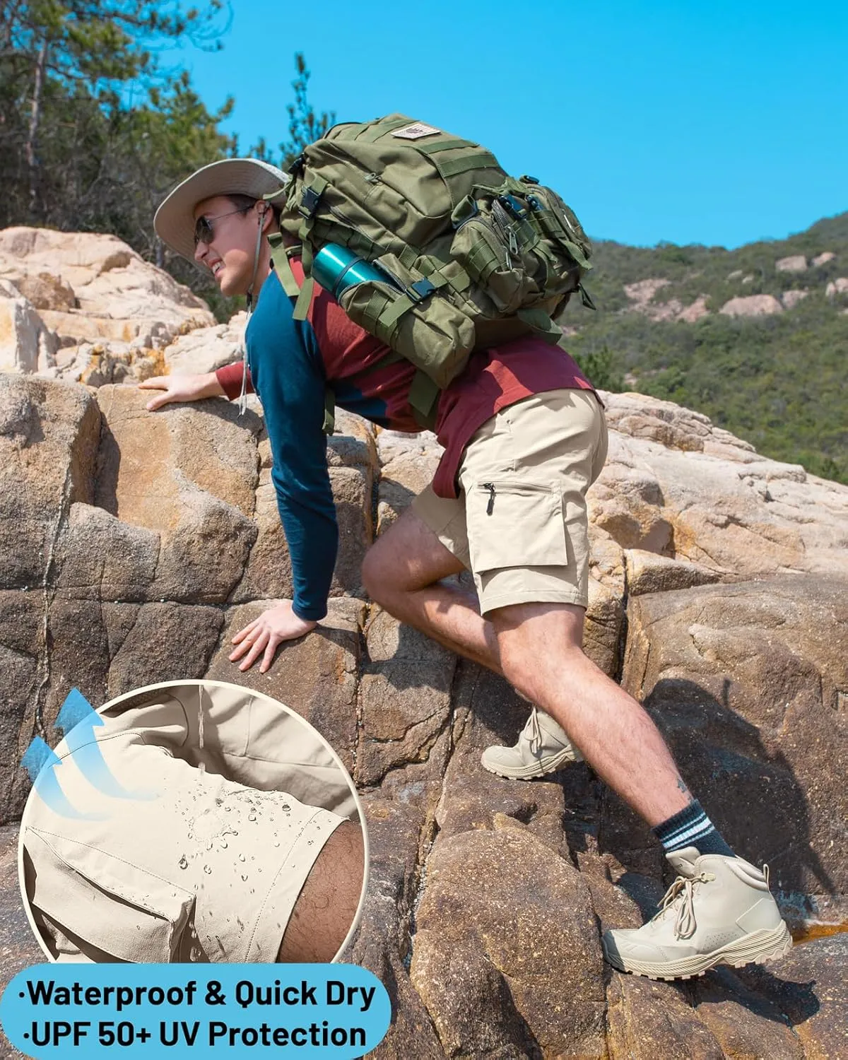 Mens Hiking Cargo Shorts Lightweight Quick Dry Casual Shorts Outdoor Fishing Golf Shorts with Multi Pockets