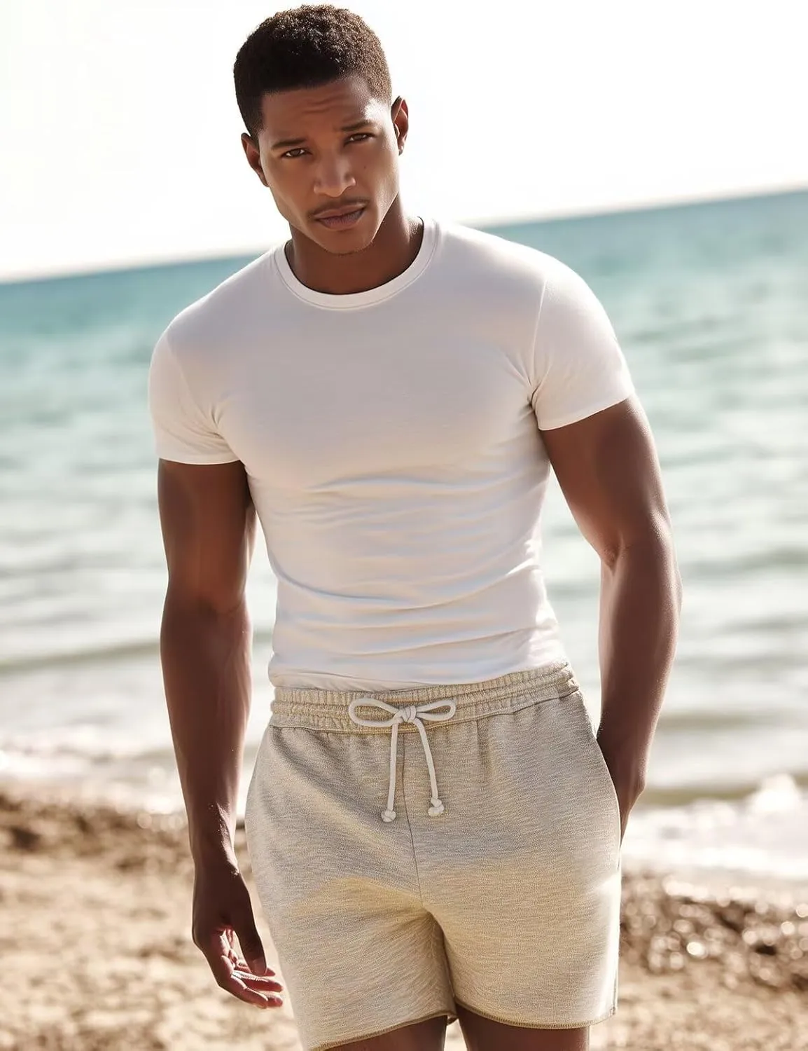 Mens Lounge Shorts Knit Terry Cloth Drawstring Athletic Sweat Shorts with Pockets 6 Inch