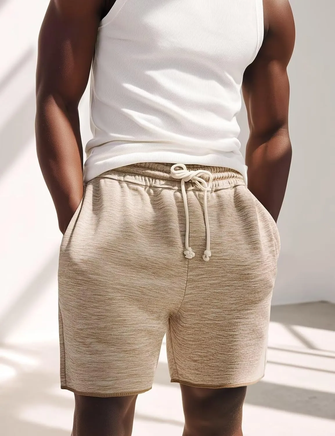 Mens Lounge Shorts Knit Terry Cloth Drawstring Athletic Sweat Shorts with Pockets 6 Inch