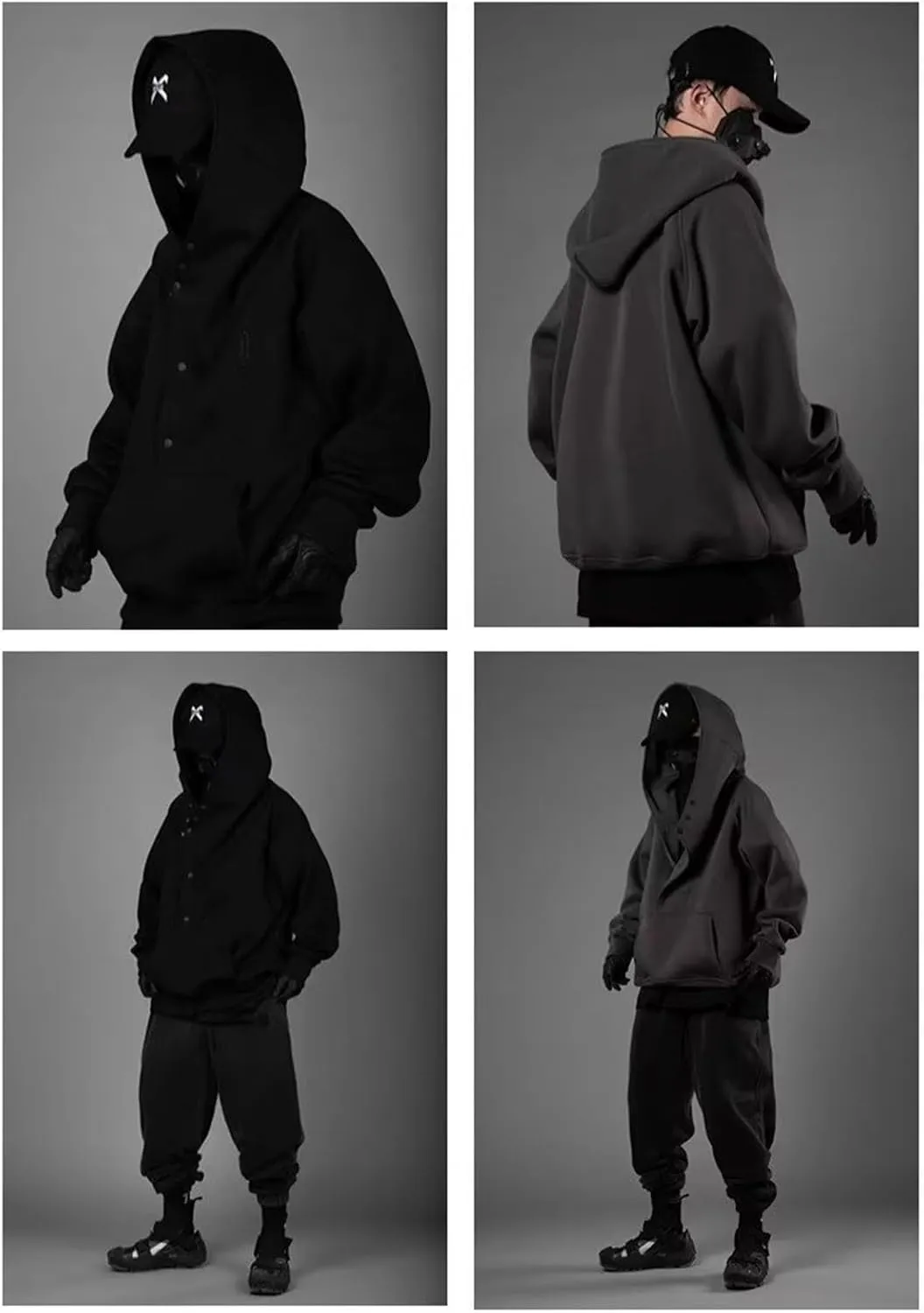 Mens Mask Hoodies Hip Hop Oversize Pullover Solid Color Hooded Sweatshrits For Men Fall Streetwear Y2K Hoodies