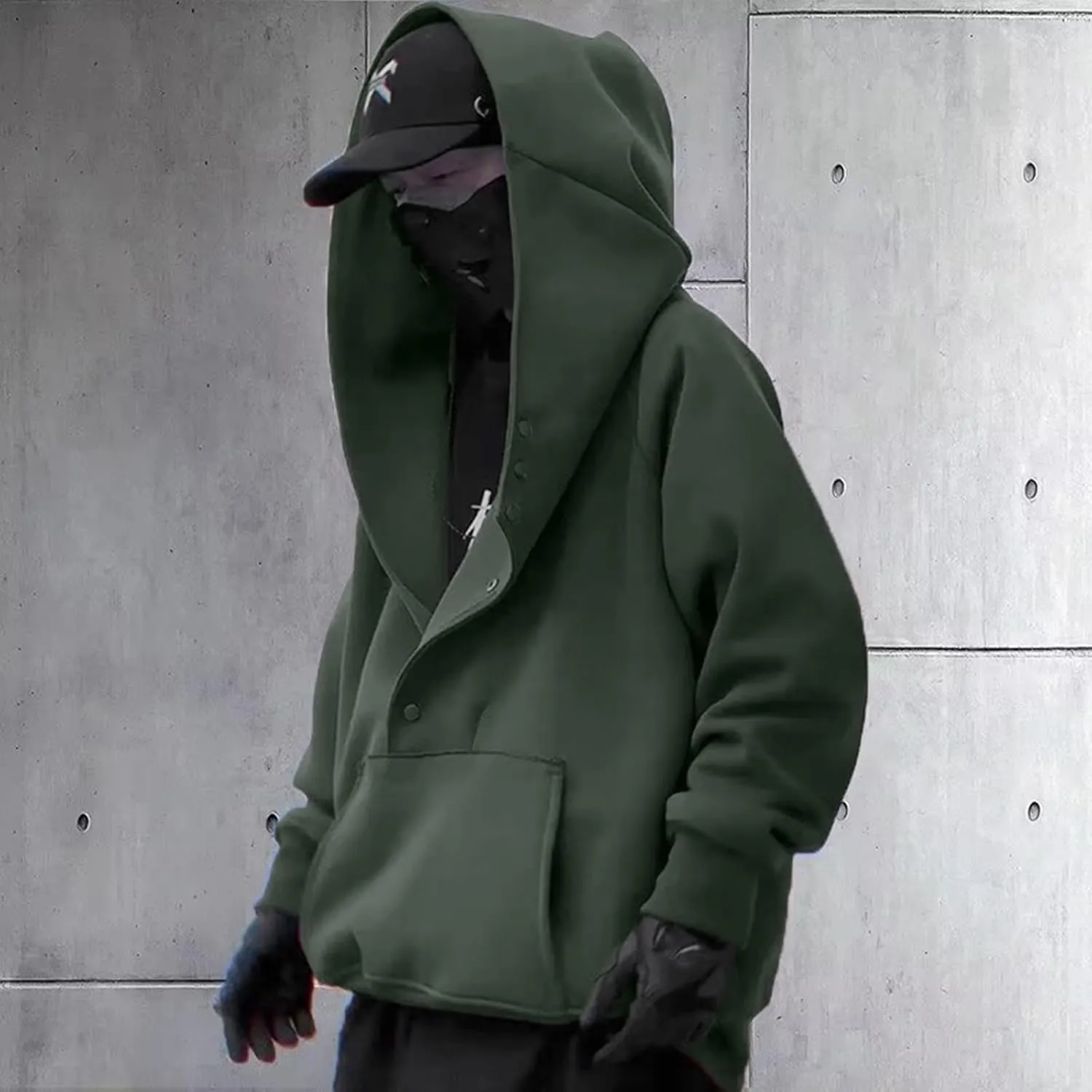 Mens Mask Hoodies Hip Hop Oversize Pullover Solid Color Hooded Sweatshrits For Men Fall Streetwear Y2K Hoodies