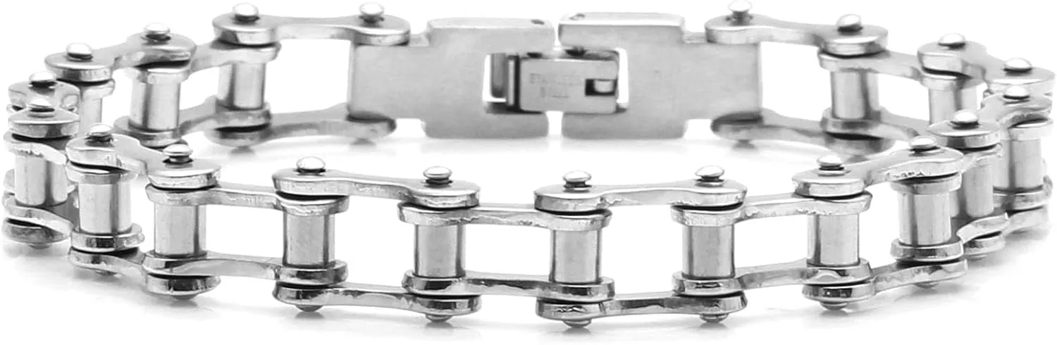 Mens Punk Rock Stainless Steel Hollow Motorcycle Link Chain Bracelet