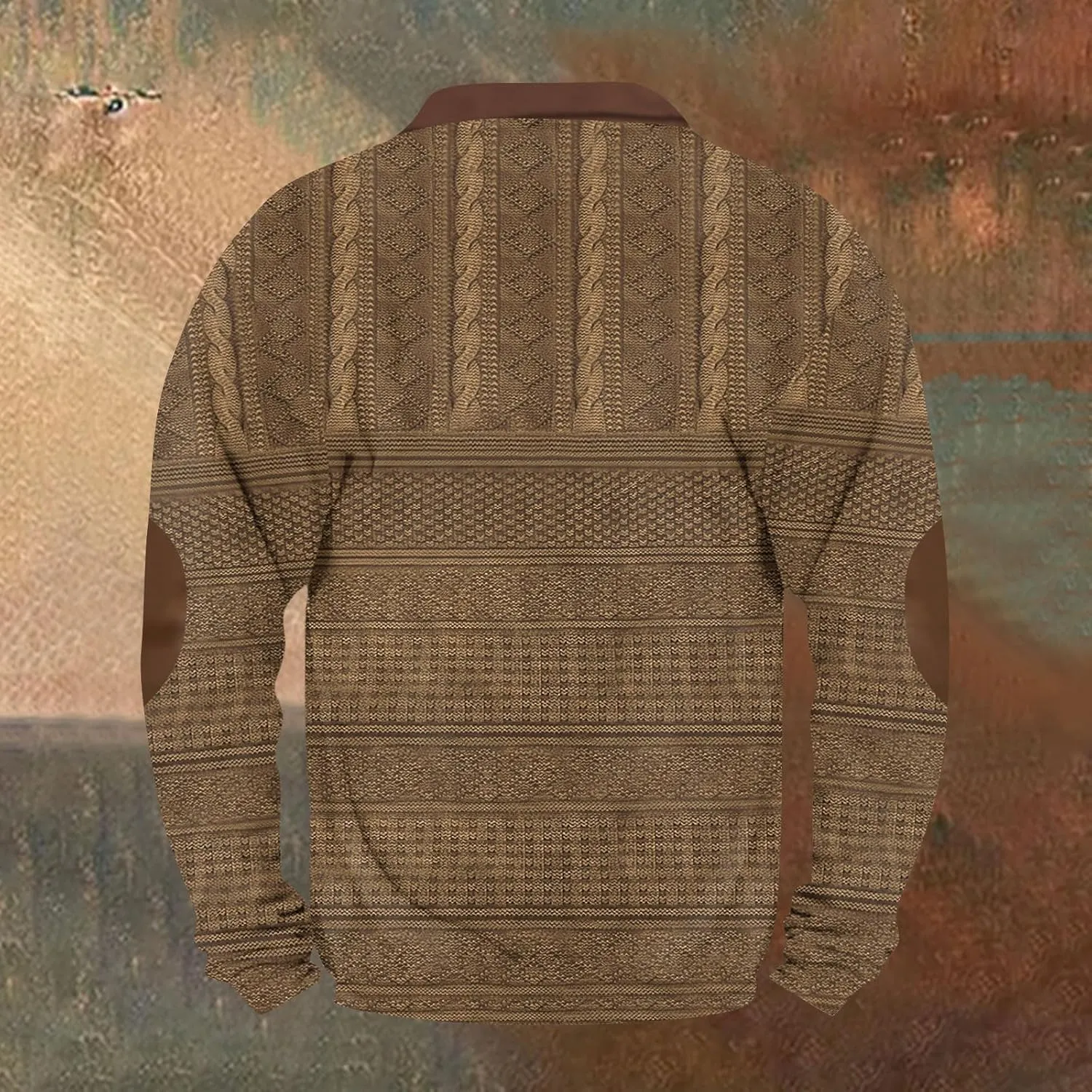 Mens Quarter Zip Sweater with Elbow Patches Long Sleeve Polo Shirts Vintage Waffle Sweatshirts