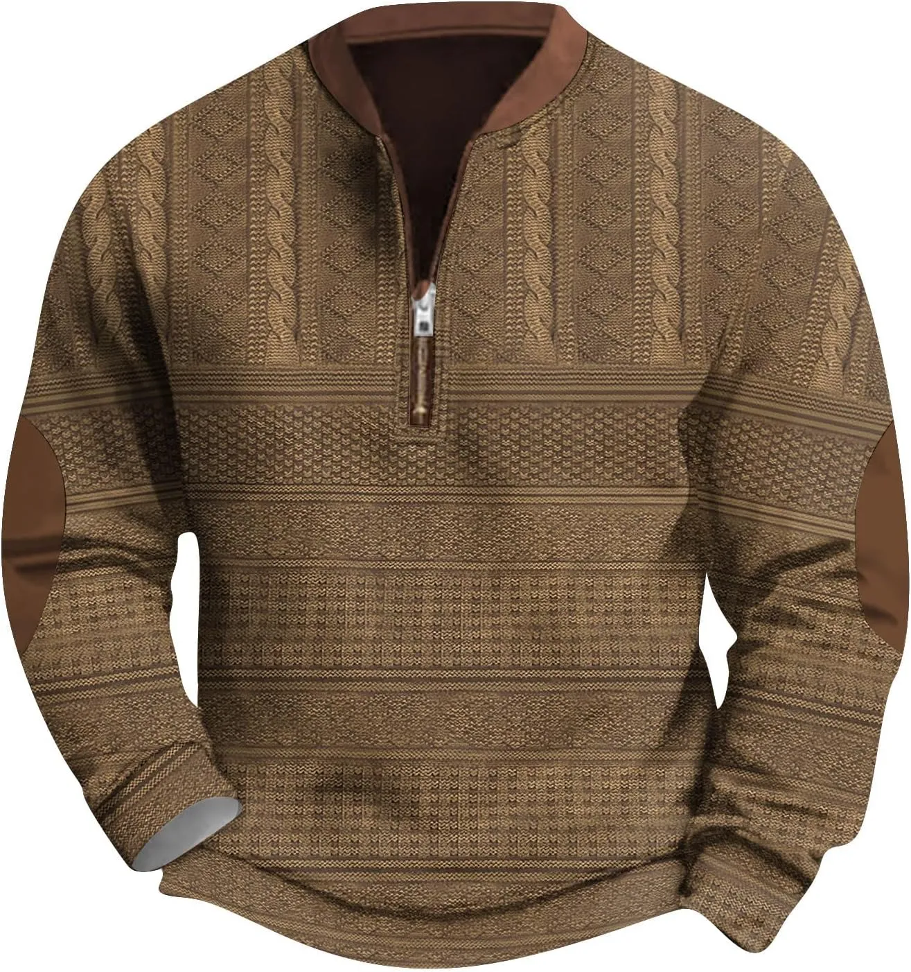 Mens Quarter Zip Sweater with Elbow Patches Long Sleeve Polo Shirts Vintage Waffle Sweatshirts