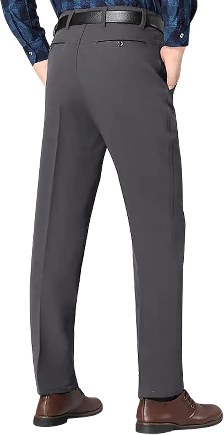 Mens Slim Fit Dress Pants Trendy Flat Front Straight Dress Pants Classic Lightweight Casual Solid Suit Trousers