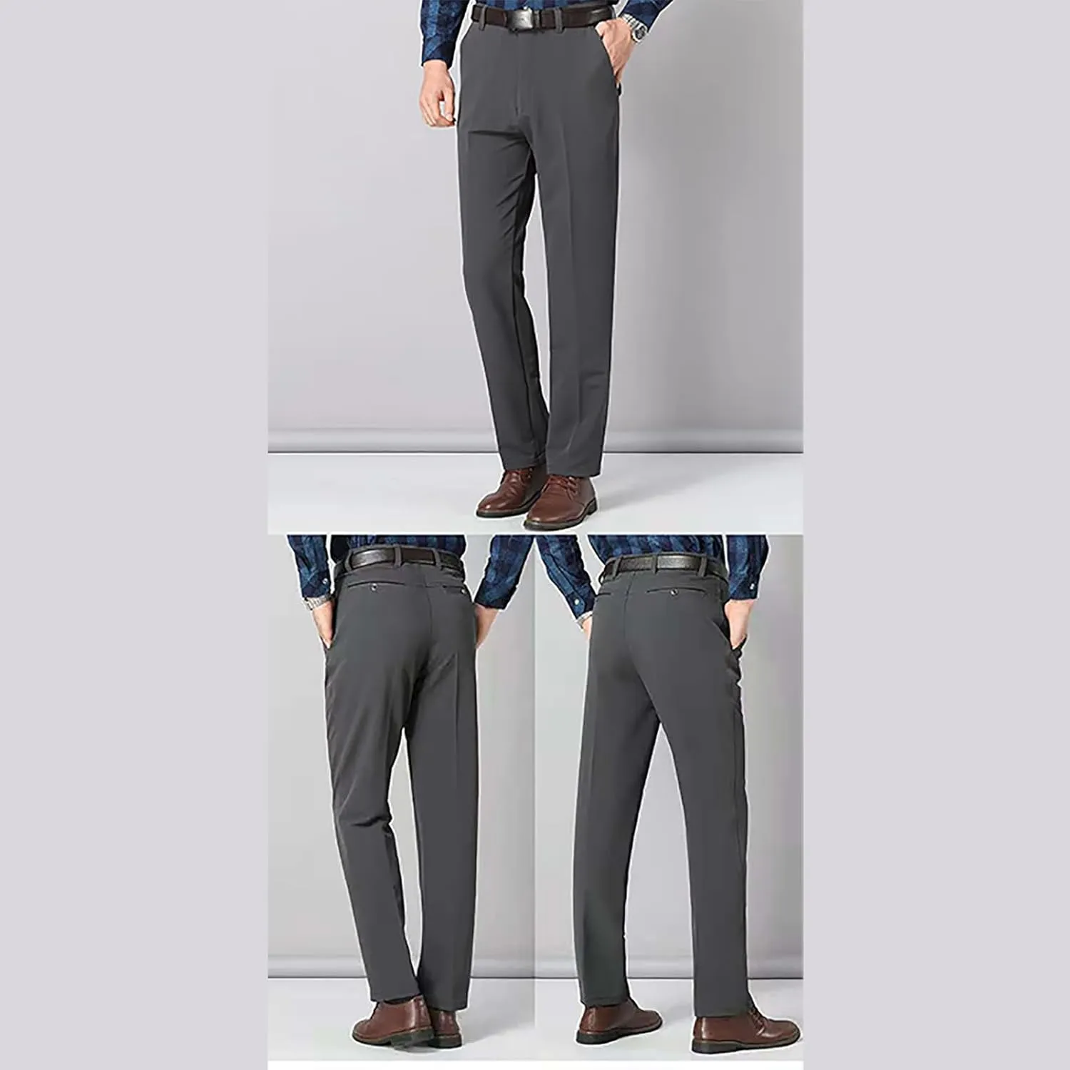 Mens Slim Fit Dress Pants Trendy Flat Front Straight Dress Pants Classic Lightweight Casual Solid Suit Trousers