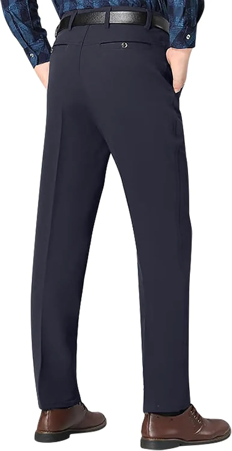 Mens Slim Fit Dress Pants Trendy Flat Front Straight Dress Pants Classic Lightweight Casual Solid Suit Trousers