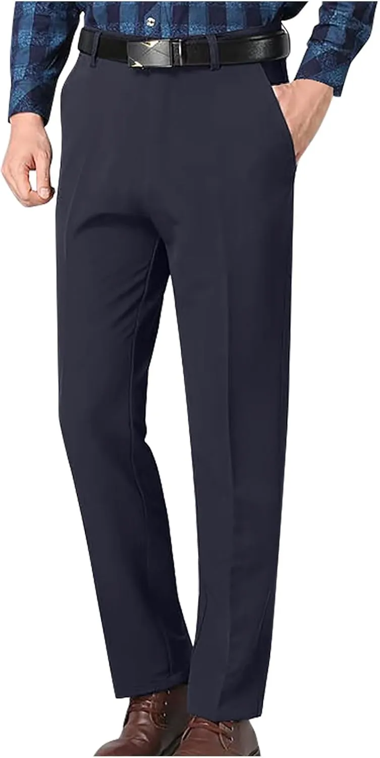 Mens Slim Fit Dress Pants Trendy Flat Front Straight Dress Pants Classic Lightweight Casual Solid Suit Trousers